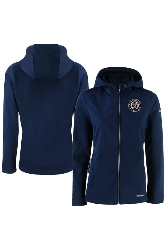 Women's-Cutter & Buck Navy Philadelphia Union Evoke Eco Softshell Recycled Full-Zip Jacket