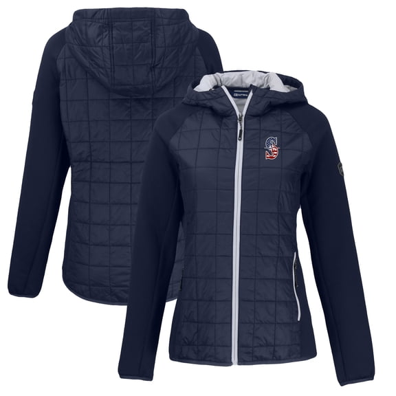 Women's Cutter & Buck Navy Seattle Mariners Americana Rainier Primaloft Eco Raglan Full-Zip Hybrid Jacket