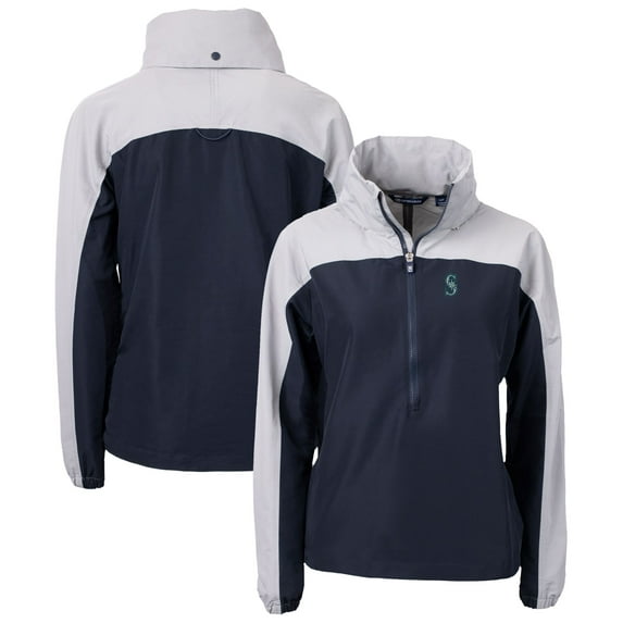 Women's Cutter & Buck Navy Seattle Mariners Charter Eco Recycled Half-Zip Anorak Jacket