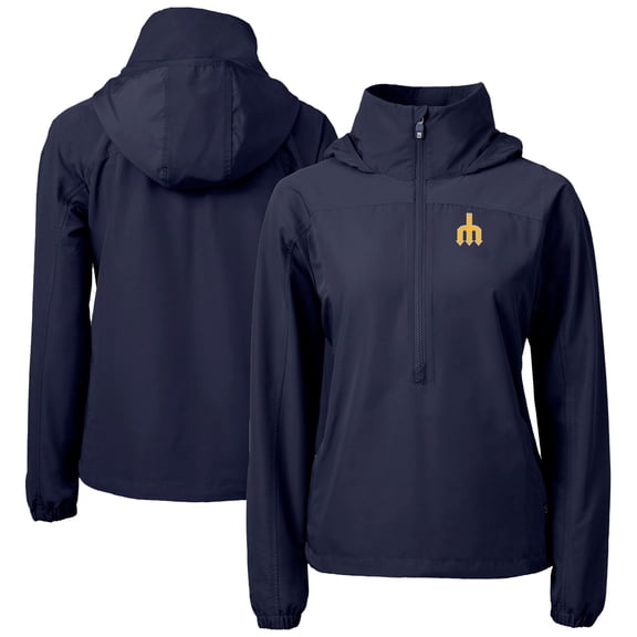 Women's Cutter & Buck Navy Seattle Mariners  Charter Eco Recycled Half-Zip Anorak Jacket