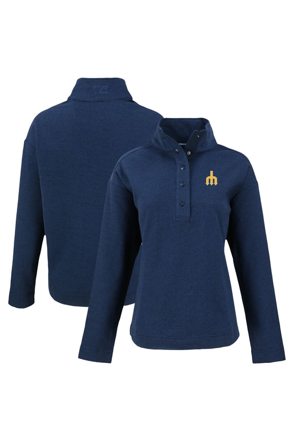 Women's Cutter & Buck Navy Seattle Mariners Hunts Point Eco Half-Snap Jacket