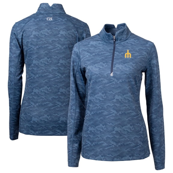Women's Cutter & Buck Navy Seattle Mariners  Traverse Camo Print Stretch Quarter-Zip Top