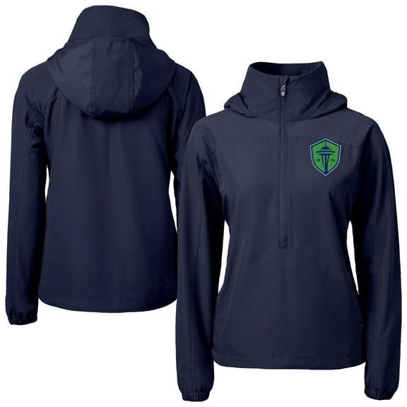 Women's-Cutter & Buck Navy Seattle Sounders FC Charter Eco Recycled Full-Zip Anorak Jacket