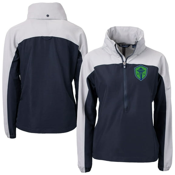 Women's-Cutter & Buck Navy Seattle Sounders FC Charter Eco Recycled Full-Zip Anorak Jacket