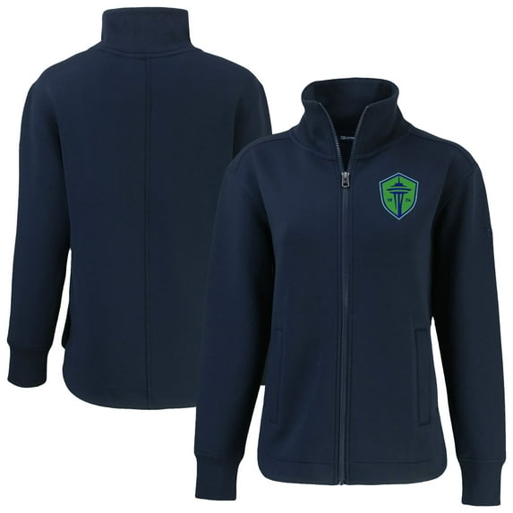 Women's-Cutter & Buck Navy Seattle Sounders FC Roam Eco Full-Zip Recycled Jacket