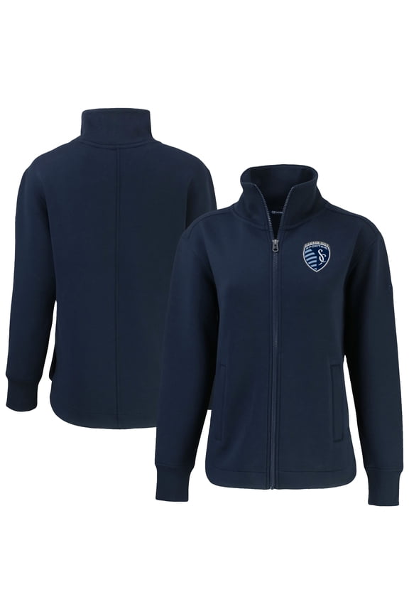 Women's-Cutter & Buck Navy Sporting Kansas City Roam Eco Full-Zip Recycled Jacket
