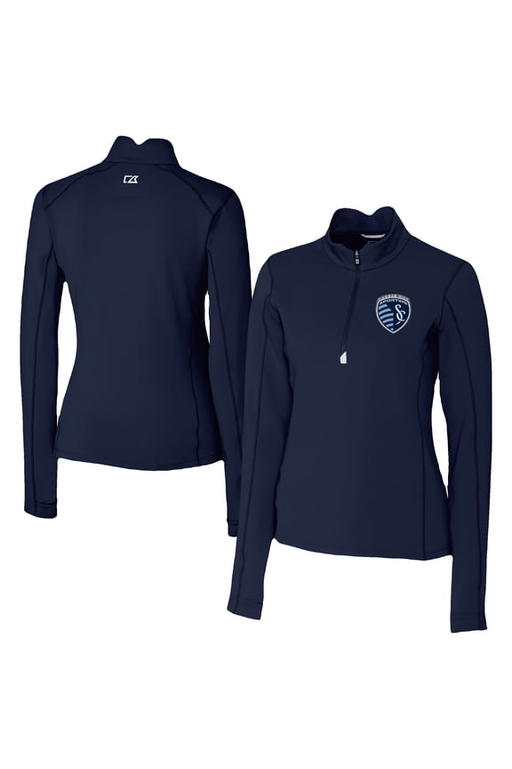 Women's Cutter & Buck Navy Sporting Kansas City Traverse Stretch Eco Quarter-Zip Top