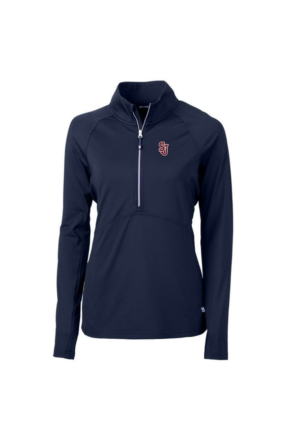 Women's Cutter & Buck Navy St. Johns Red Storm Adapt Eco Knit Half-Zip Pullover Jacket