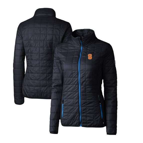 Women's Cutter & Buck Navy Syracuse Orange Rainier Eco Insulated Puffer Full-Zip Jacket