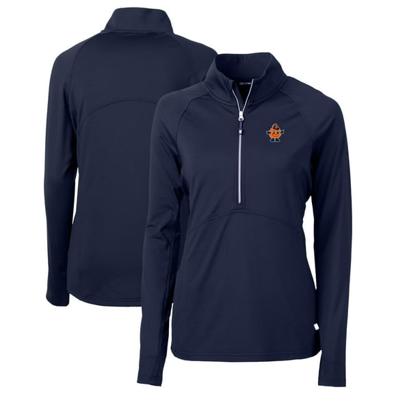 Women's Cutter & Buck Navy Syracuse Orange Vault DryTec Adapt Eco Knit Stretch Recycled Raglan Half-Zip Top