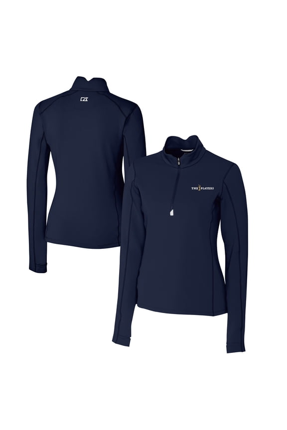 Women's Cutter & Buck Navy THE PLAYERS DryTec Traverse Stretch Quarter-Zip Pullover Top