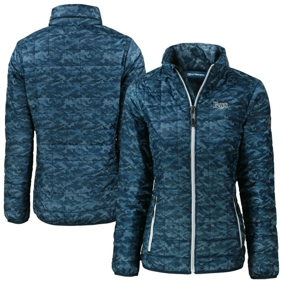 Women's Cutter & Buck Navy Tampa Bay Rays Rainier PrimaLoft Eco Insulated Full-Zip Printed Puffer Jacket