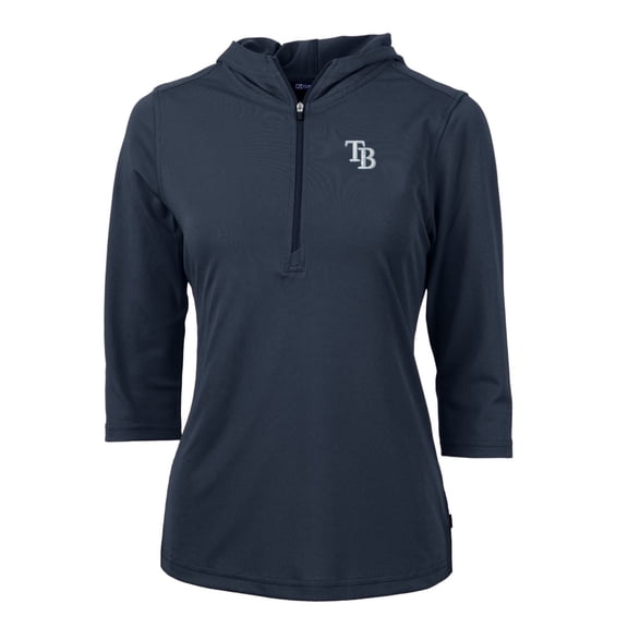 Women's Cutter & Buck Navy Tampa Bay Rays Virtue Eco Pique 3/4 Sleeve Half-Zip Pullover Hoodie