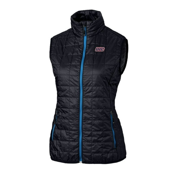 Women's Cutter & Buck Navy UIC Flames Eco Full-Zip Puffer Vest