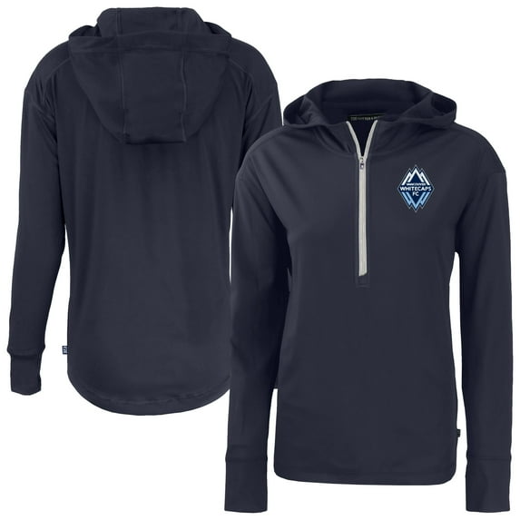 Women's-Cutter & Buck Navy Vancouver Whitecaps FC Daybreak Eco Recycled Half-Zip Hoodie