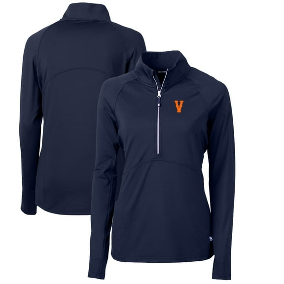 Women's Cutter & Buck Navy Virginia Cavaliers Vintage Adapt Eco Knit Stretch Recycled Half-Zip Pullover Top