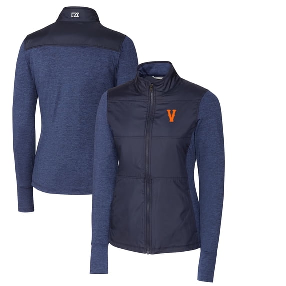 Women's Cutter & Buck Navy Virginia Cavaliers Vintage Vault Stealth Hybrid Quilted Full-Zip Jacket