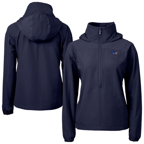 Women's Cutter & Buck Navy Washington Commanders Charter Eco Recycled Half-Zip Hooded Anorak Jacket