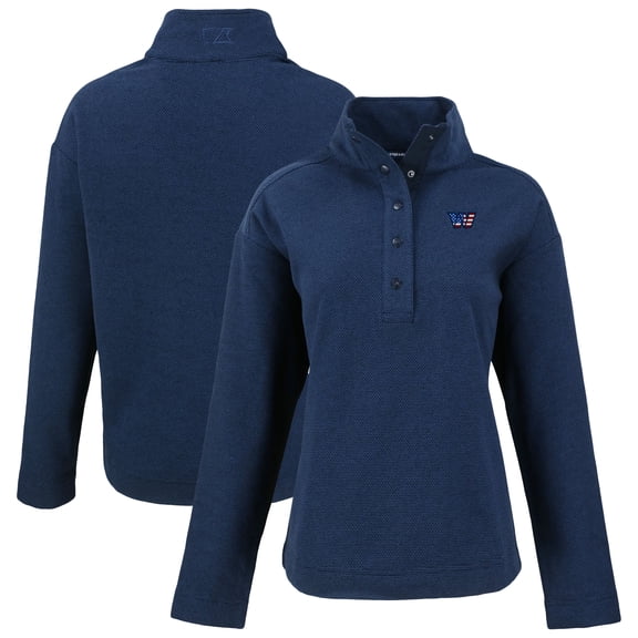 Women's Cutter & Buck Navy Washington Commanders Hunts Point Eco Half-Snap Sweatshirt