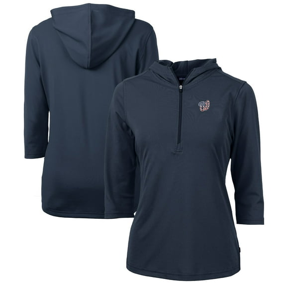 Women's Cutter & Buck Navy Washington Nationals Americana Logo DryTec Virtue Eco Pique Recycled Half-Zip Pullover Hoodie