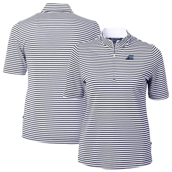 Women's Cutter & Buck Navy West Michigan Whitecaps Virtue DryTec Eco Pique Stripe Recycled Top