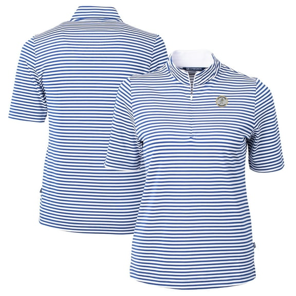 Women's Cutter & Buck Navy/White Milwaukee Brewers Cooperstown Collection Virtue Eco Pique Stripe Recycled Tri-Blend