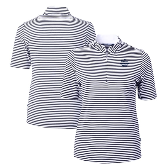 Women's Cutter & Buck Navy/White Notre Dame Fighting Irish Play Like A Champion Today Virtue Eco Pique Stripe Recycled