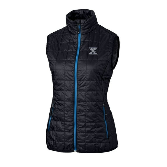 Women's Cutter & Buck Navy Xavier Musketeers Eco Full-Zip Puffer Vest