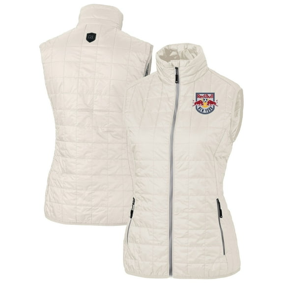 Women's-Cutter & Buck Oatmeal New York Red Bulls Rainier PrimaLoft Eco Insulated Full-Zip Printed Puffer Vest