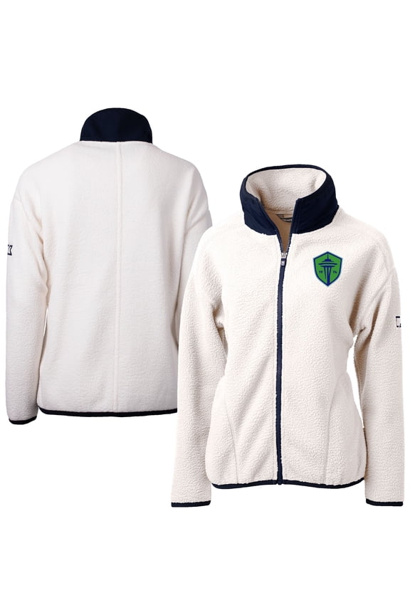 Women's Cutter & Buck Oatmeal Seattle Sounders FC Cascade Eco Fleece Full-Zip Jacket