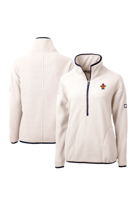 Women's Cutter & Buck Oatmeal Syracuse Orange Vault Cascade Eco Sherpa Fleece Half-Zip Pullover Jacket