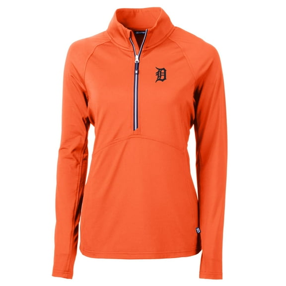 Women's Cutter & Buck Orange Detroit Tigers Adapt Eco Knit Stretch Half-Zip Pullover Top