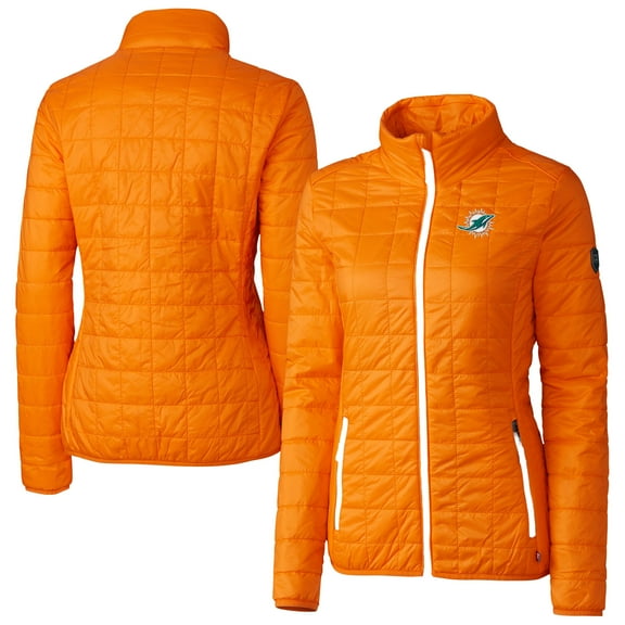 Women's Cutter & Buck Orange Miami Dolphins Rainier PrimaLoft Eco Insulated Full-Zip Puffer Jacket