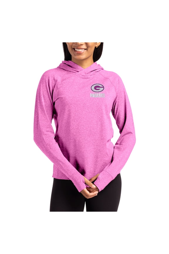 Women's Cutter & Buck Pink Green Bay Packers Tonal Logo Adapt Knit Recycled Raglan Pullover Hoodie