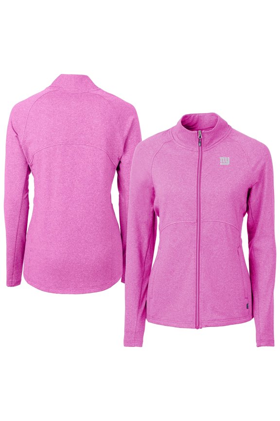 Women's Cutter & Buck  Pink New York Giants Adapt Eco Knit Heather Recycled Full-Zip Jacket