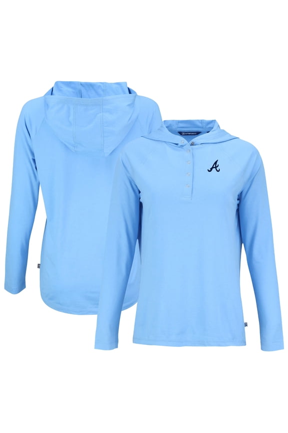 Women's Cutter & Buck Powder Blue Atlanta Braves  Coastline Epic Comfort Eco Recycled Hoodie Raglan Long Sleeve T-Shirt