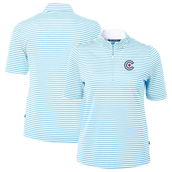 Women's Cutter & Buck Powder Blue Chicago Cubs City Connect Virtue Eco Pique Stripe Recycled Top