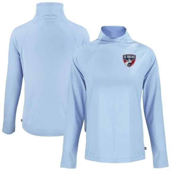 Women's-Cutter & Buck Powder Blue FC Dallas Coastline Epic Comfort Eco Recycled Funnel-Neck Top