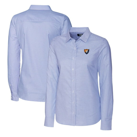 Women's Cutter & Buck Powder Blue Illinois Fighting Illini Oxford Stripe Stretch Long Sleeve Button-Up Shirt