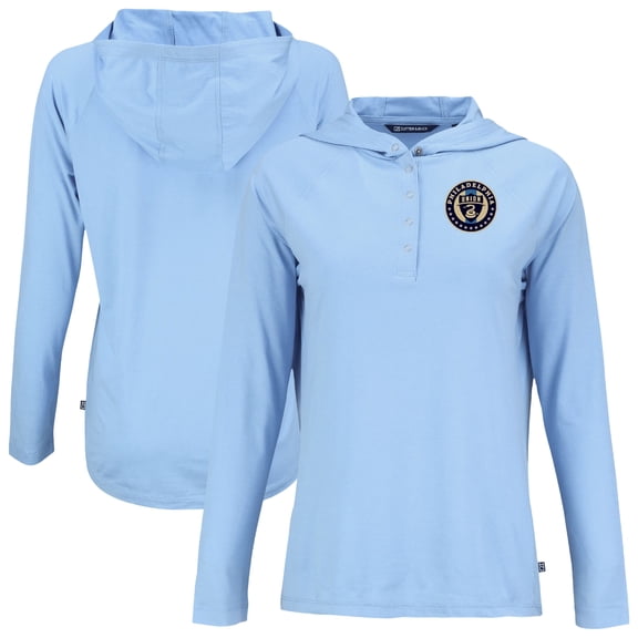 Women's-Cutter & Buck Powder Blue Philadelphia Union Coastline Epic Comfort Eco Recycled Quarter-Snap Raglan Hoodie Top
