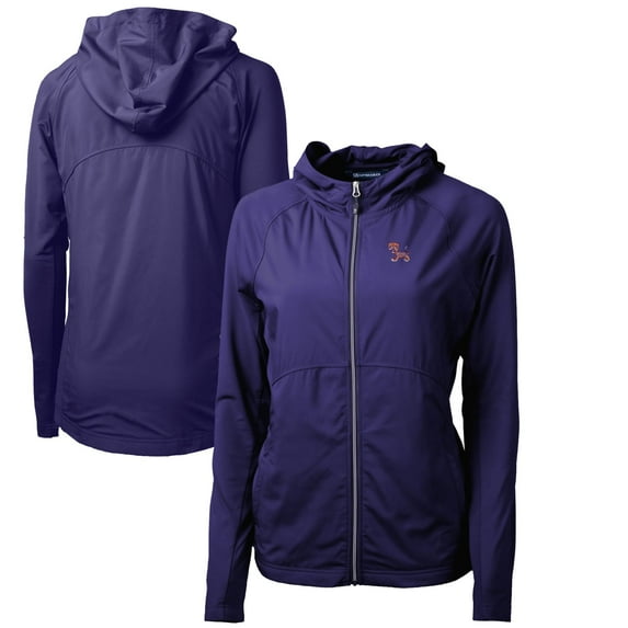 Women's Cutter & Buck Purple Clemson Tigers Adapt Eco Knit Hybrid Recycled Full-Zip Hoodie