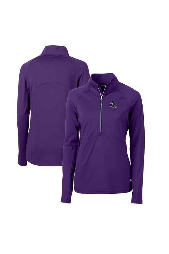 Women's Cutter & Buck  Purple Minnesota Vikings Helmet Logo Adapt Eco Knit Stretch Recycled Half-Zip Pullover Top