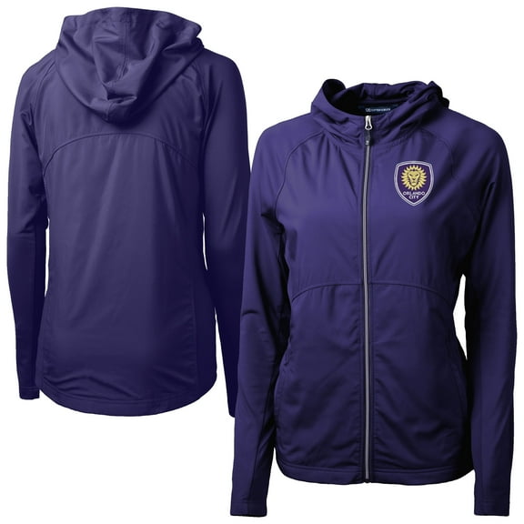 Women's-Cutter & Buck Purple Orlando City SC Adapt Eco Knit Hybrid Recycled Raglan Full-Zip Jacket