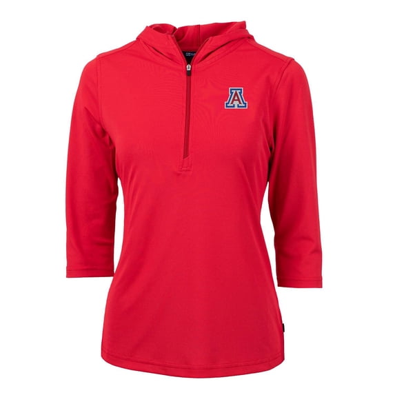 Women's Cutter & Buck Red Arizona Wildcats Virtue Eco Pique 3/4 Sleeve Half-Zip Pullover Hoodie