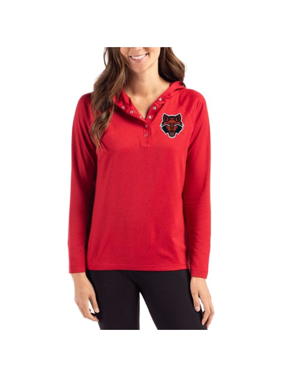 Women's Cutter & Buck Red Arkansas State Red Wolves Coastline Epic Comfort Recycled Hooded Raglan Quarter-Snap Shirt