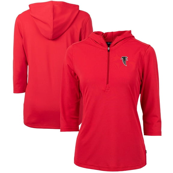 Women's Cutter & Buck Red Atlanta Falcons Throwback Logo Virtue Eco Pique 3/4 Sleeve Half-Zip Pullover Hoodie