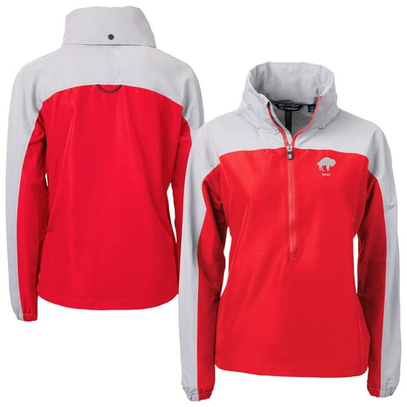 Women's Cutter & Buck Red Buffalo Bills Charter Eco Recycled Half-Zip Hooded Anorak Jacket