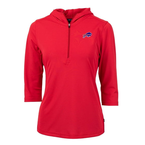 Women's Cutter & Buck Red Buffalo Bills Virtue Eco Pique Half-Zip 3/4 Sleeve Pullover Hoodie