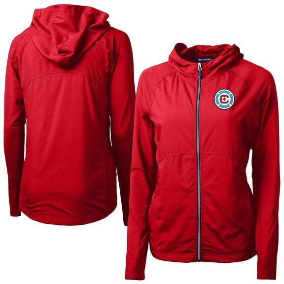 Women's-Cutter & Buck  Red Chicago Fire Adapt Eco Knit Hybrid Recycled Raglan Full-Zip Jacket