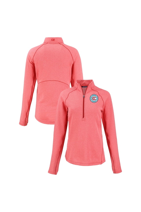 Women's-Cutter & Buck  Red Chicago Fire Peshastin Eco Fleece Recycled Half-Zip Top